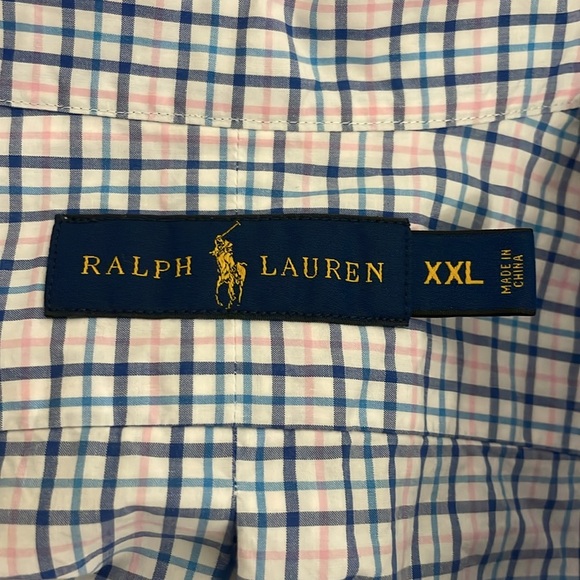 RALPH LAUREN Big Mens Cotton Plaid Shirt Short Sleeve Size XXL Pink Blue - Picture 5 of 6